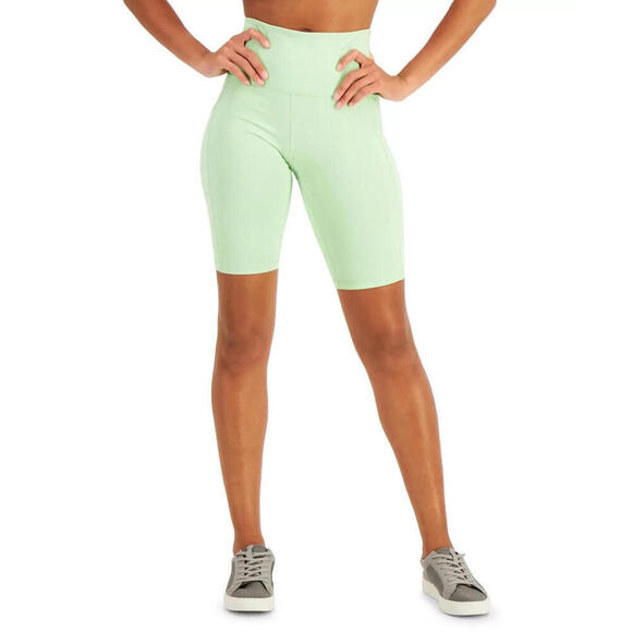 Ideology Pants - Ideology Women High Rise, Side Pockets Ins. 10" Biker Shorts, Pistachio Green,XS